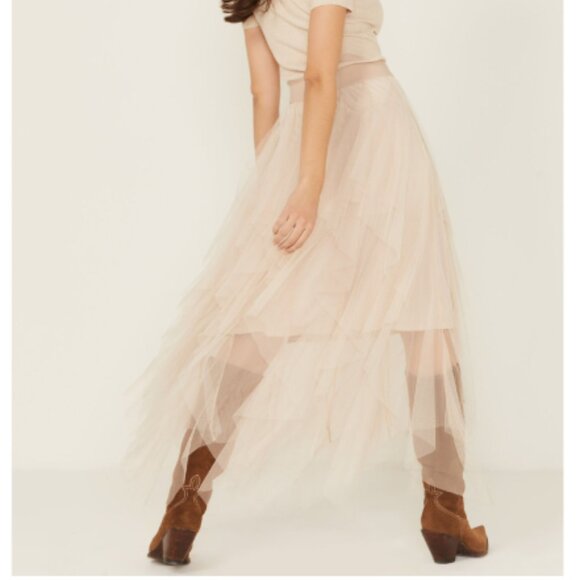 EASEL Fairy Tale Tiered Mesh Overlay Waterfall Lined Boho Maxi Ballerina Skirt - Picture 6 of 10